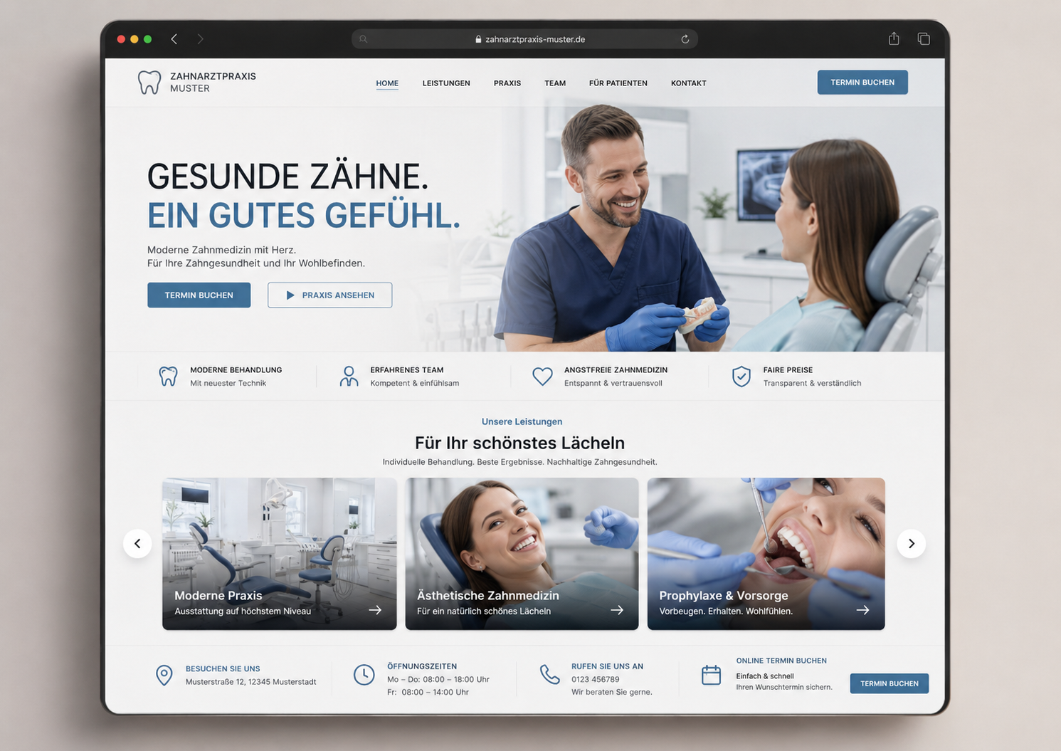 Zahnarztpraxis Demo-Webseite – Vorschauansicht
